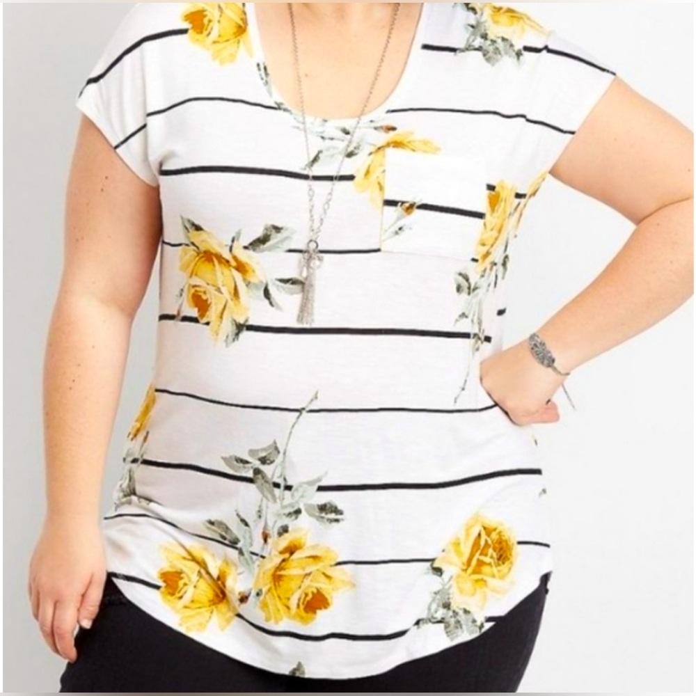 Floral and striped t-shirt